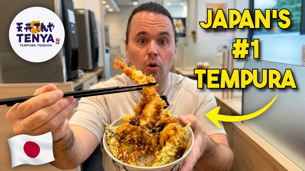 We ordered two tempura bowls, a large shrimp, and conger eel at Tendon Tenya in Tokyo.